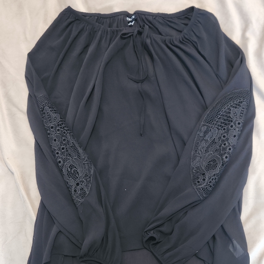 Torrid Black Blouse with Lace Sleeves
